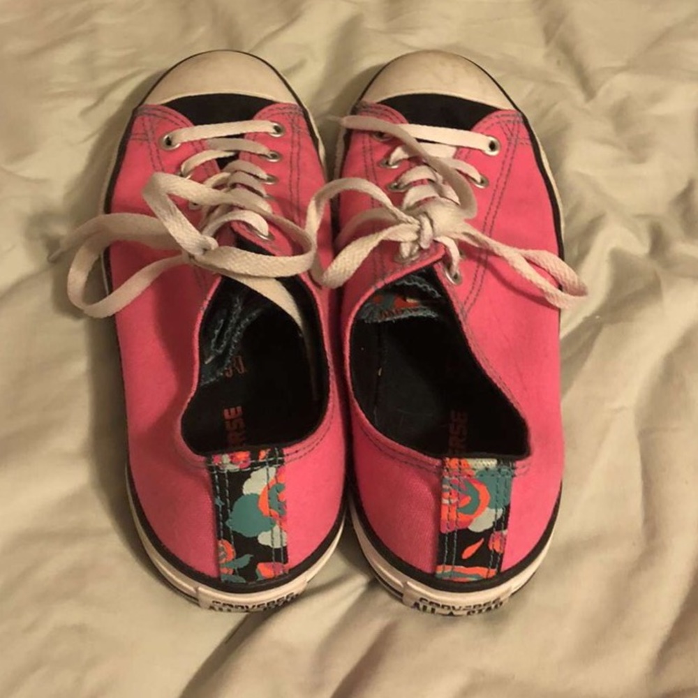 white and pink converse shoes